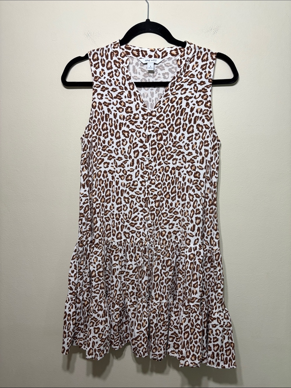Nine West White and Brown Leopard Print Mini Dress
